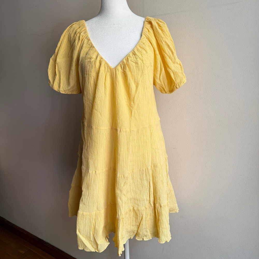 Women's Summer Dress Silk Cotton Tiered Babydoll Rebecca Taylor Yellow Feminine